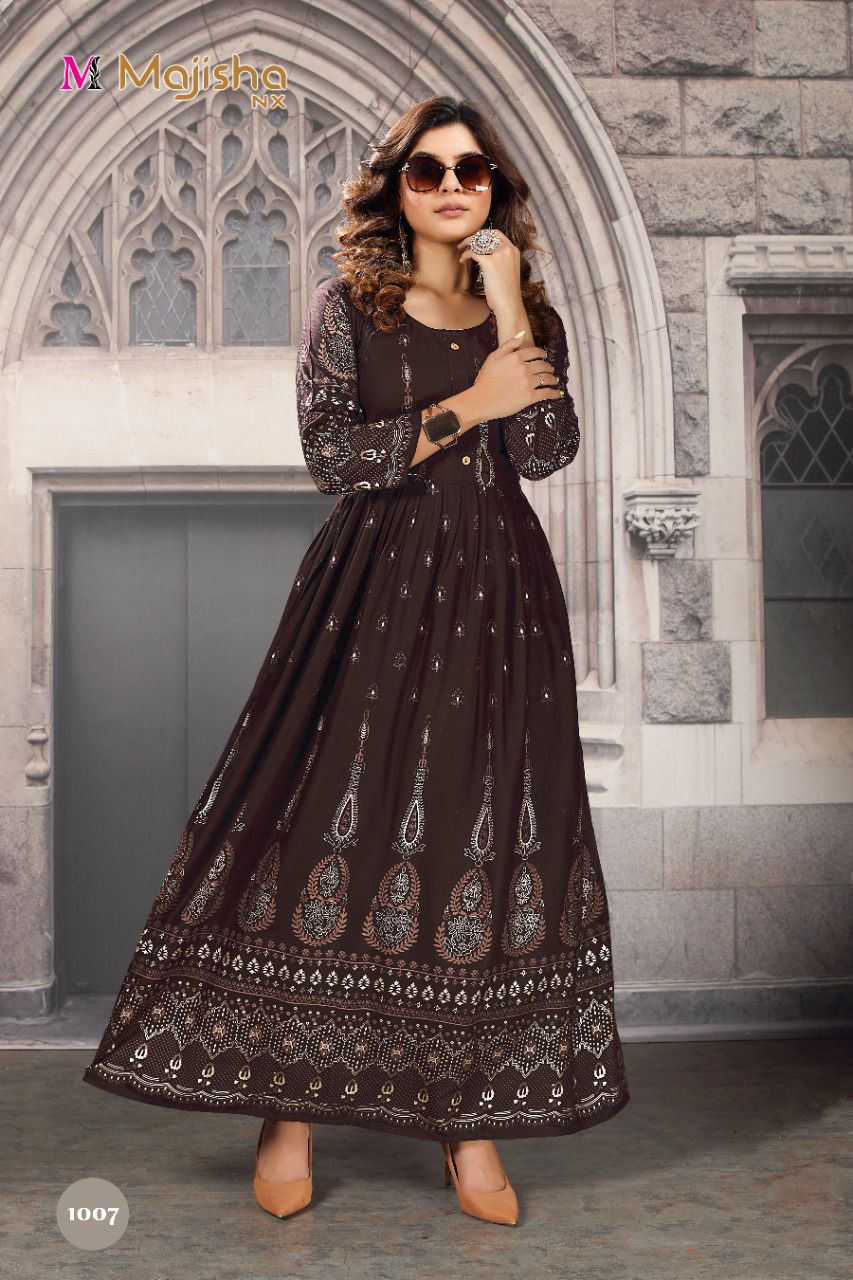 Majisha Nx Rrr 1 Heavy Festive Wear Rayon Printed Long Anarkali Kurti Collection